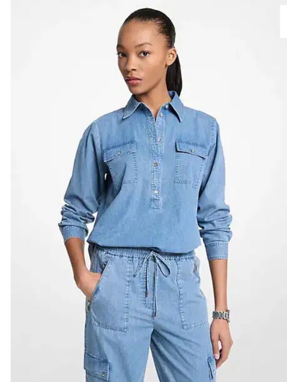 Michael Kors Light Blue Denim Button-Down Shirt